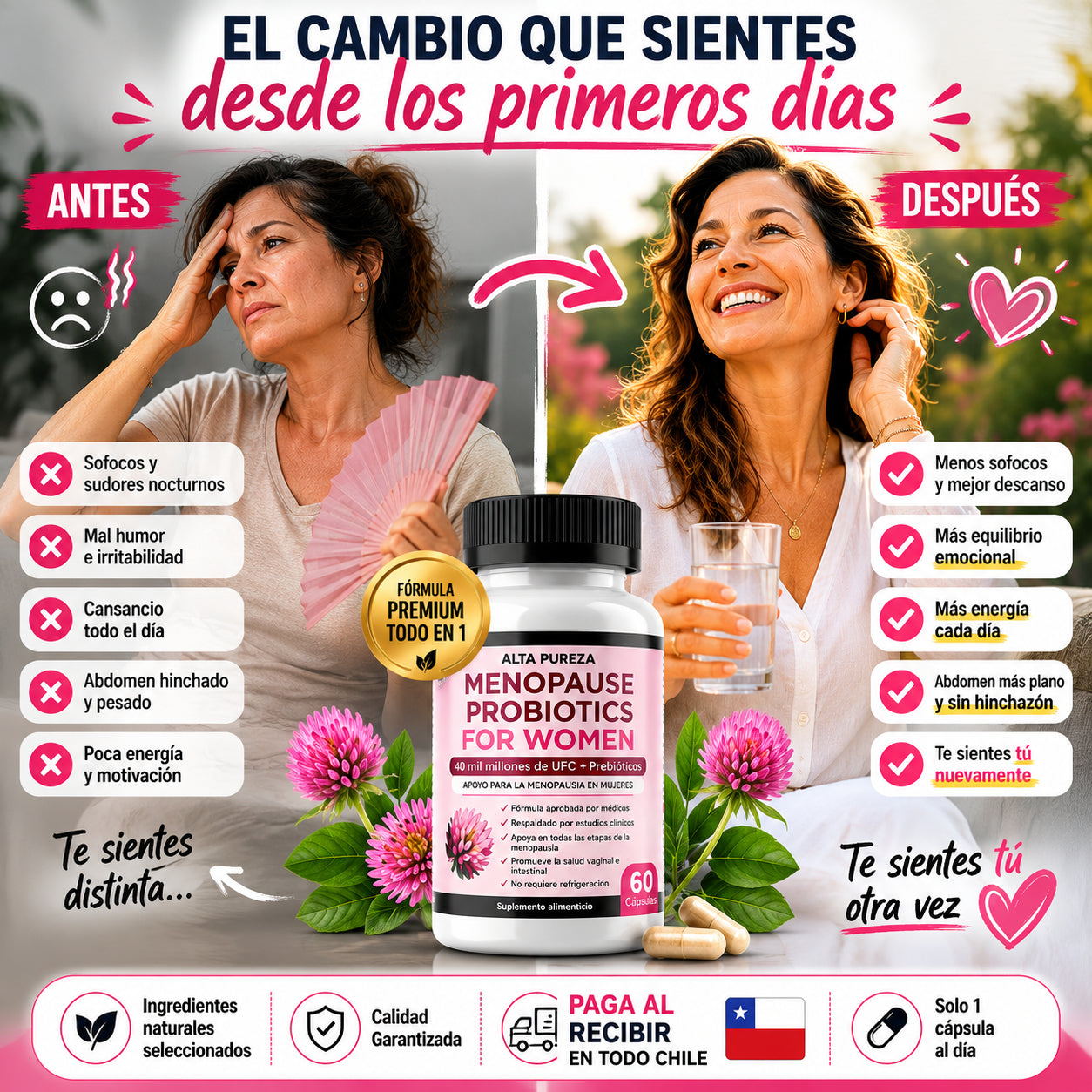 Probioticos Menopausia®(60 Cp)✨Menos hinchazón, más bienestar y equilibrio en la menopausia