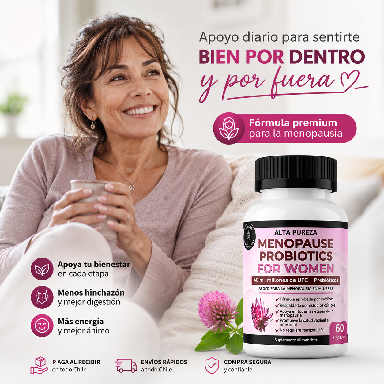 Probioticos Menopausia®(60 Cp)✨Menos hinchazón, más bienestar y equilibrio en la menopausia