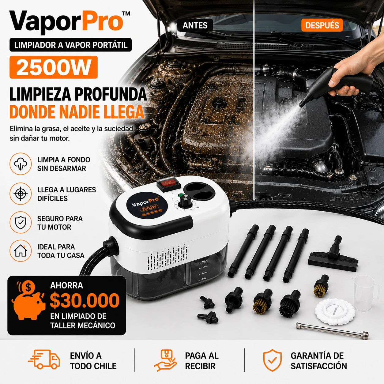 VaporPro™ 2500W | Convierte el Lavado de Tu Auto en un Detallado Profesional