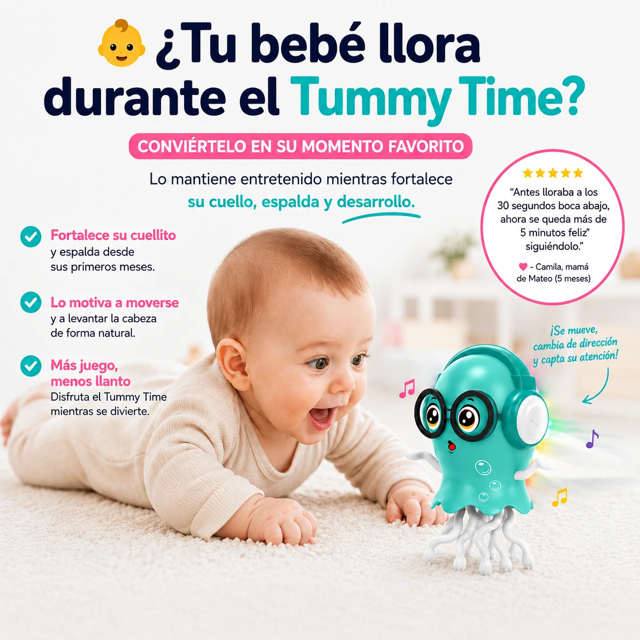 Pulpo Tummy™ | Juguete Interactivo para Fortalecer Cuello y Espalda