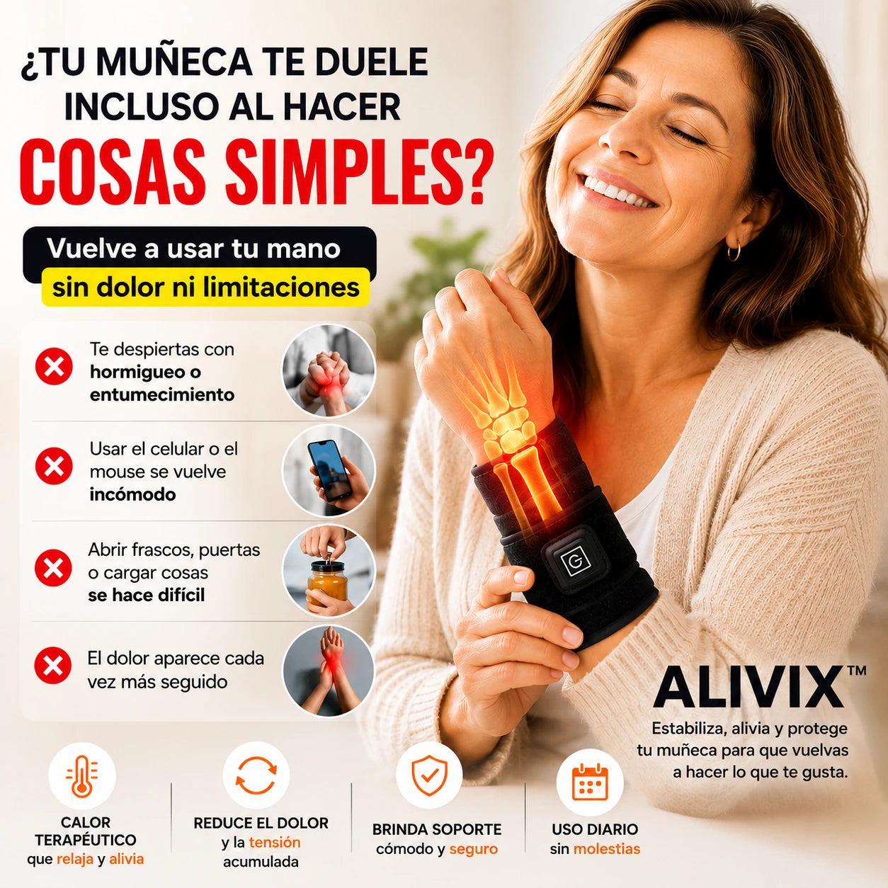 Alivix™ | Alivia el Dolor de Muñeca, Hormigueo y Túnel Carpiano para Volver a Usar tu Mano con Comodidad