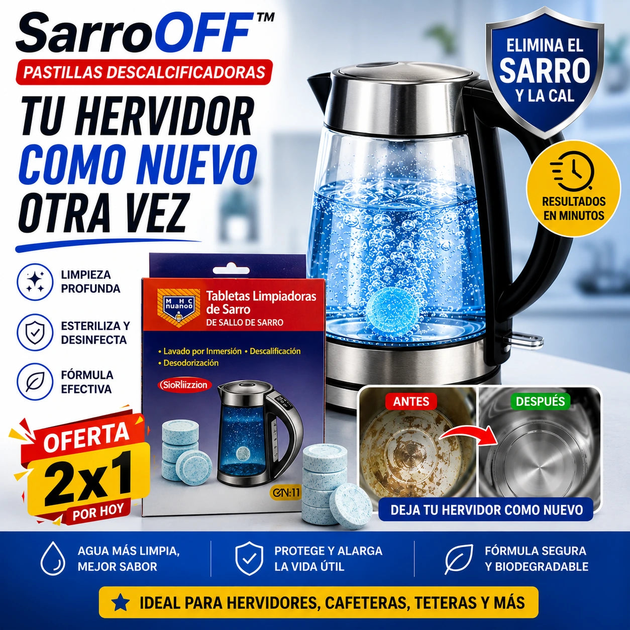 🔥2X1 SarroOFF™ | 24 Pastillas descalcificadoras — Tu hervidor como nuevo otra vez