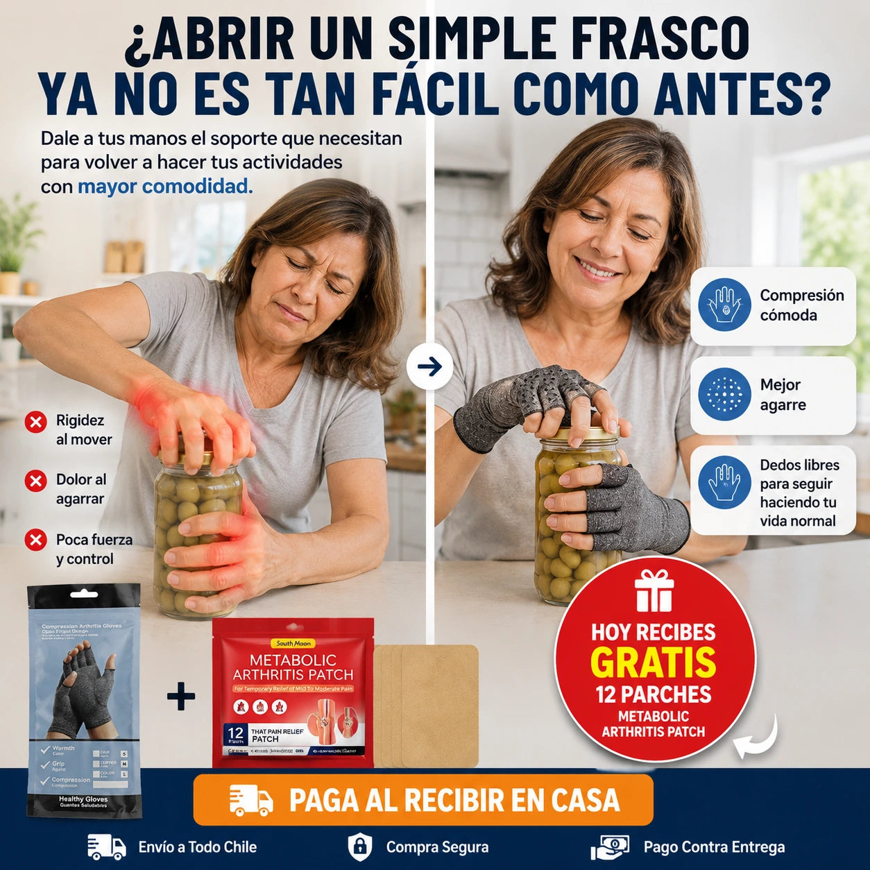 AliviaHands™ | Guantes de Compresión para Artritis, Artrosis y Túnel carpiano + 🎁12 Parches Alivia de Regalo
