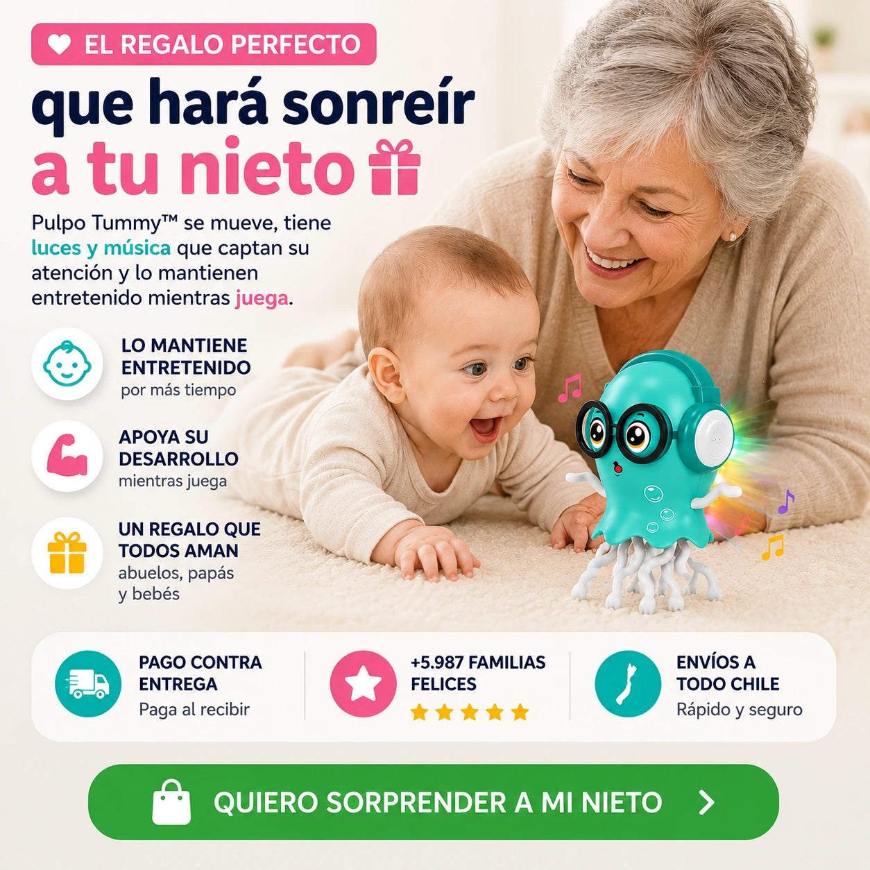 Pulpo Tummy™ | El Juguete Interactivo que Mantiene a tu Guagua Feliz Mientras Juega
