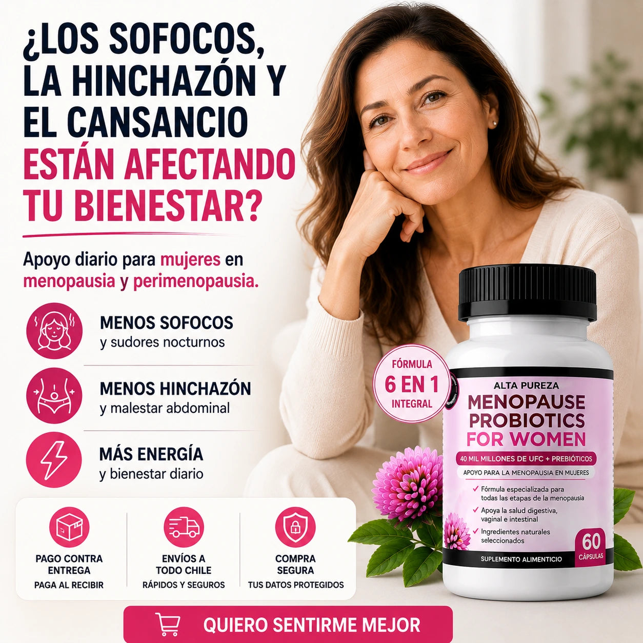 Probioticos Menopausia®(60 Cp)✨Menos hinchazón, más bienestar y equilibrio en la menopausia