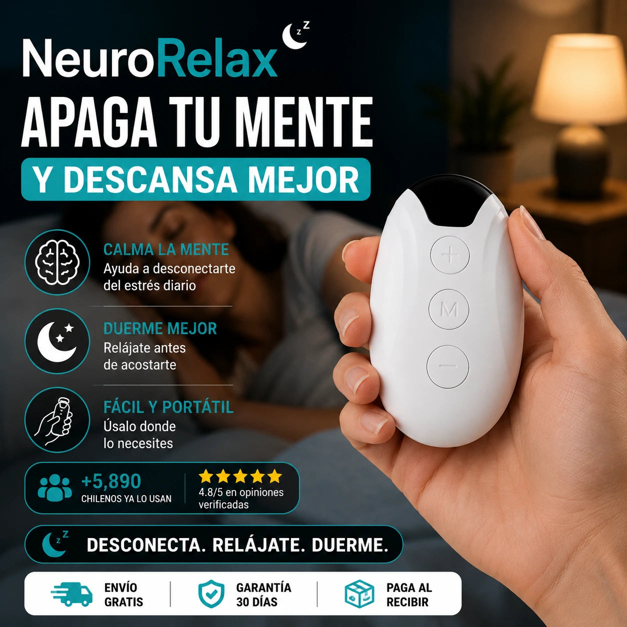 NeuroRelax™ | Dispositivo de Relajación para Estrés, Ansiedad y Descanso Nocturno