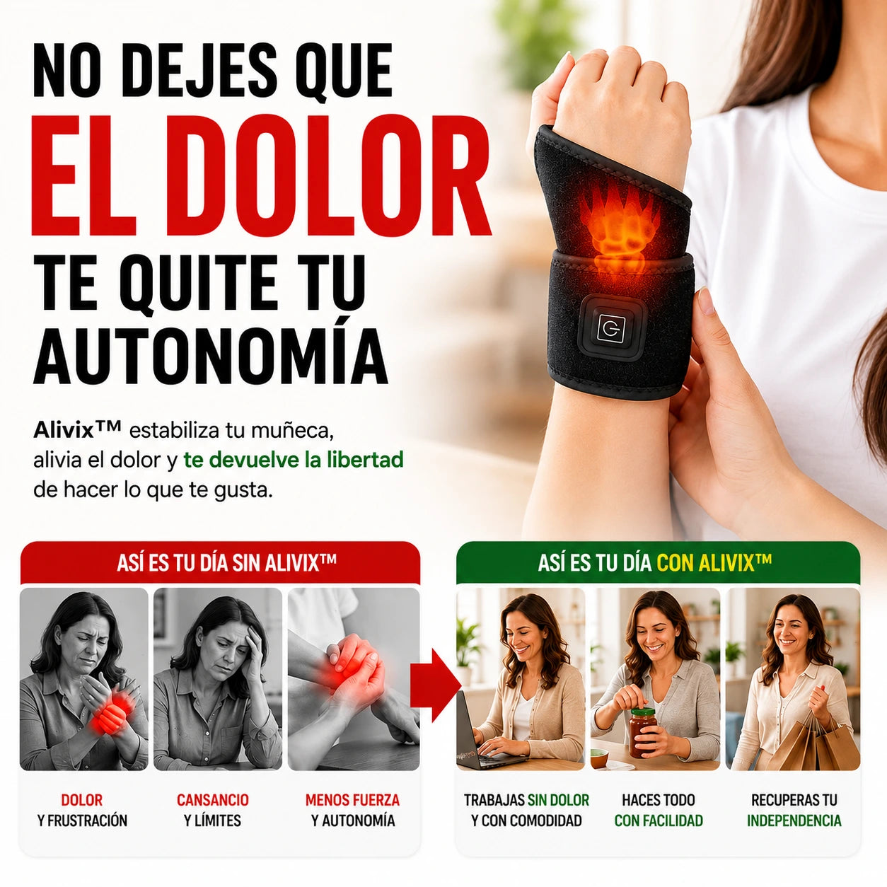 Alivix™ | Alivia el Dolor de Muñeca, Hormigueo y Túnel Carpiano para Volver a Usar tu Mano con Comodidad