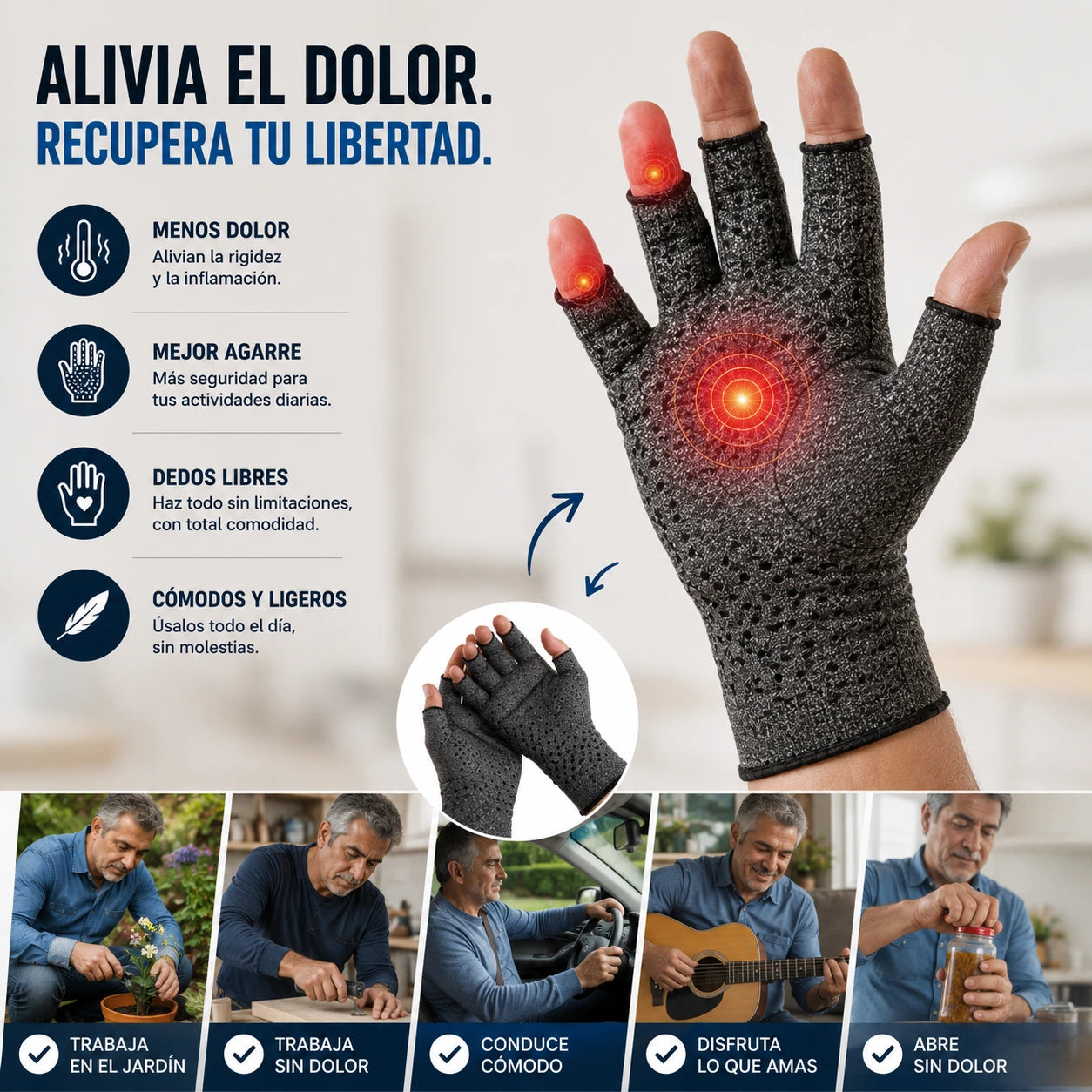 AliviaHands™ | Guantes con Tecnología de Compresión + 🎁12 Parches GRATIS