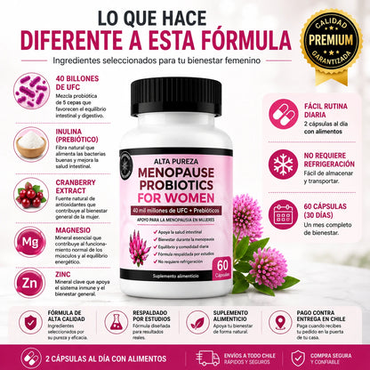 Menopausia Probioticos® (60 Cp)✨Menos hinchazón, más bienestar y equilibrio en la menopausia