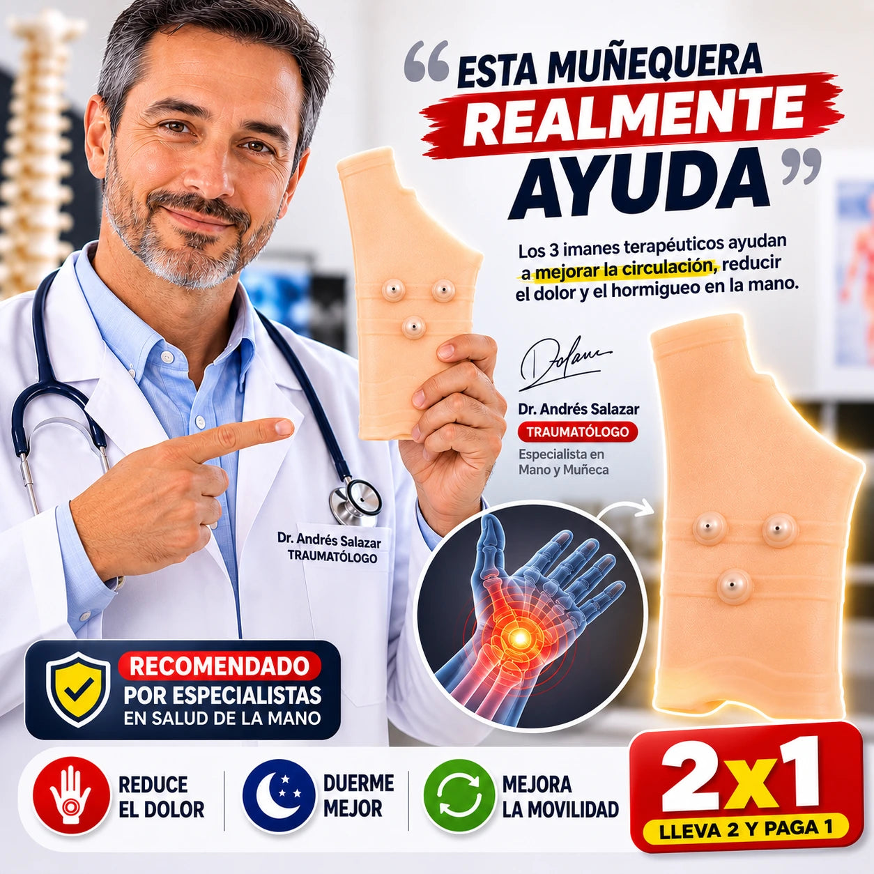 🔥2x1🤚Muñequera Magnética con Imanes Terapéuticos | Alivia el dolor y el hormigueo de la muñeca